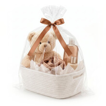 VIRETH HAUS Small Woven Basket with Gift Bag, Ribbon, Wrap Tissue Papers – Empty Gift Baskets to Fill for Valentines, Baby Shower, Easter, Christmas