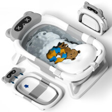 COOSEYA Baby Bath Tub Foldable, Baby Bathtub Collapsible Essentials for Newborn with Soft Cushion (0-18Months), Baby Shower for Infant to Toddler Gif