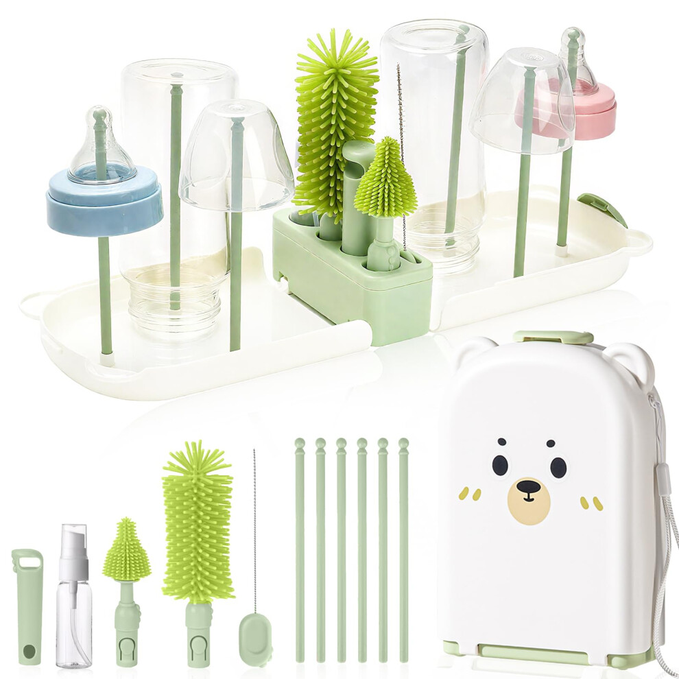 Travel Bottle Brush Baby– Portable Baby Travel Essentials - Cleaning Brush/Nipple & Straw Cleaner/Soap Dispenser/Drying Rack Feeding Accesso Wesweet