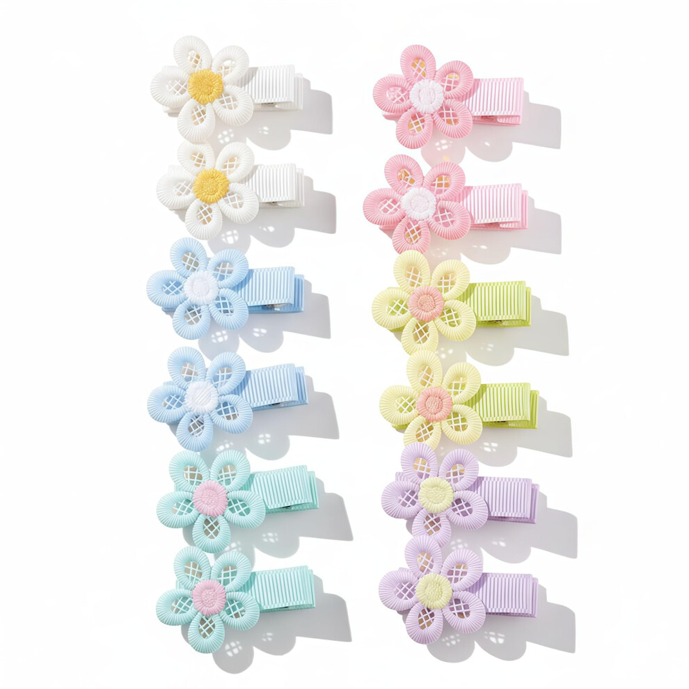 Cosyhav 12Pcs Lovely Flowers Baby Hair Clips, Fully Fabric Covered Hair Clips For Girls, Suitable For Baby, Toddler, Girls