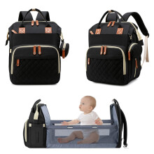 Fexkean Nappy Changing Backpack, Waterproof Multi-Function Large Capacity Diaper Baby Travel Bag with Bed 3 in 1 Foldable Crib Unisex for Mom and Dad