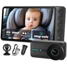 WEMOH Magnetic Baby Car Camera, 5'' 1080P HD IPS Magnetic Mount Display, Auto Ni