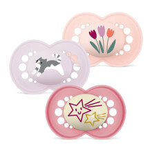 MAM Set of 3 Dummies, Day and Night, from 6 Months, with Symmetrical, Flat and Flexible Silicone Teat, Easy Acceptance, MAM Original, Matte Pink, Pac