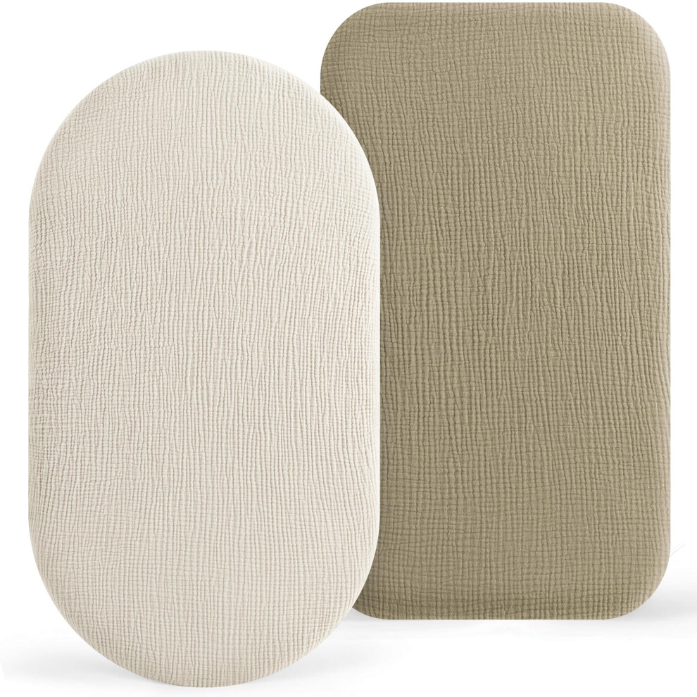 Moses Basket Sheets, 2 Pack Muslin Cotton Bassinet Sheets Fits Oval And Rectangle Crib Bassinet Mattress, Breathable And Skin-Friendly Fo Susurration