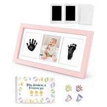 MOXTOYU Baby Hand and Footprint Kit, 2 Clean-Touch Framed Photo Kit with 6 Imprint Cards, Non-Toxic to Newborn Baby with 4 Cute Clips, Perfect New Ba