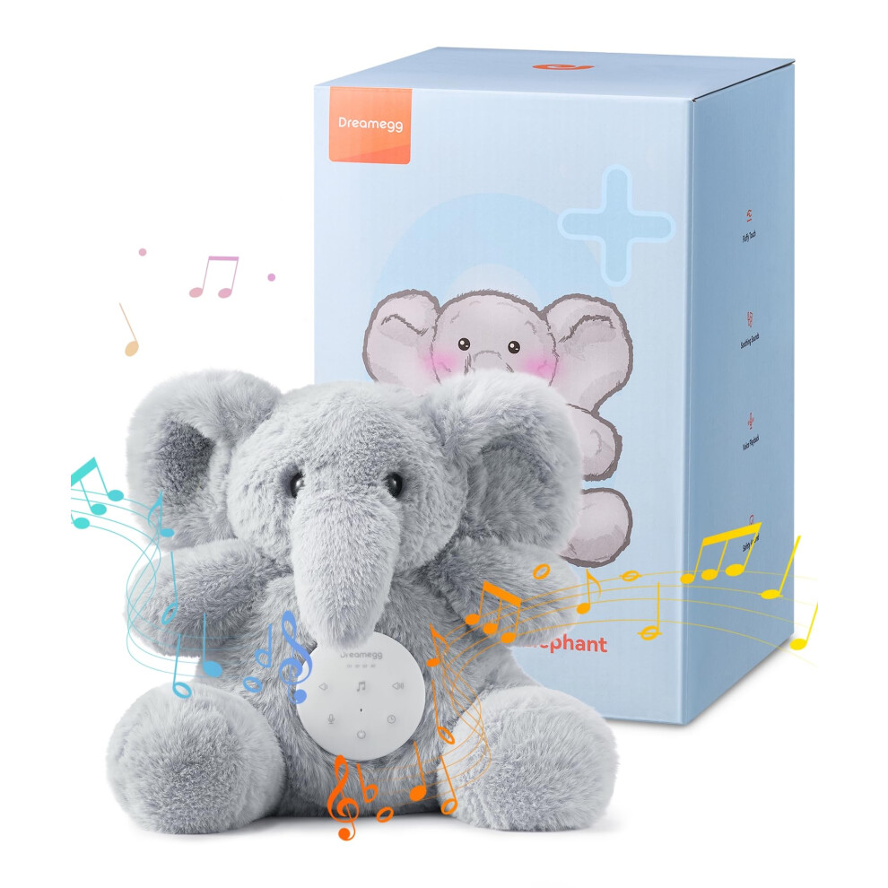 Noise Machine Baby - Snuggle Elephant With Voice Recording, 21 Soothing Sounds, Usb Rechargeable & Machine Washable, Timer Or Continuo White Dreamegg