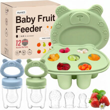 MumEZ Baby Fruit Feeder Set, Includes 2 Food Dummy Feeders with 3 Size Nipples, Silicone Feeder for Babies, Pacifier & Storage Containersr