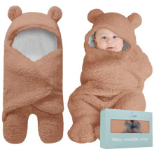BlueMello Baby Swaddle Blanket | Ultra-Soft Plush Essential for Infants 0-6 Months | Receiving Swaddling Wrap Brown | Ideal Newborn Registry and Todd