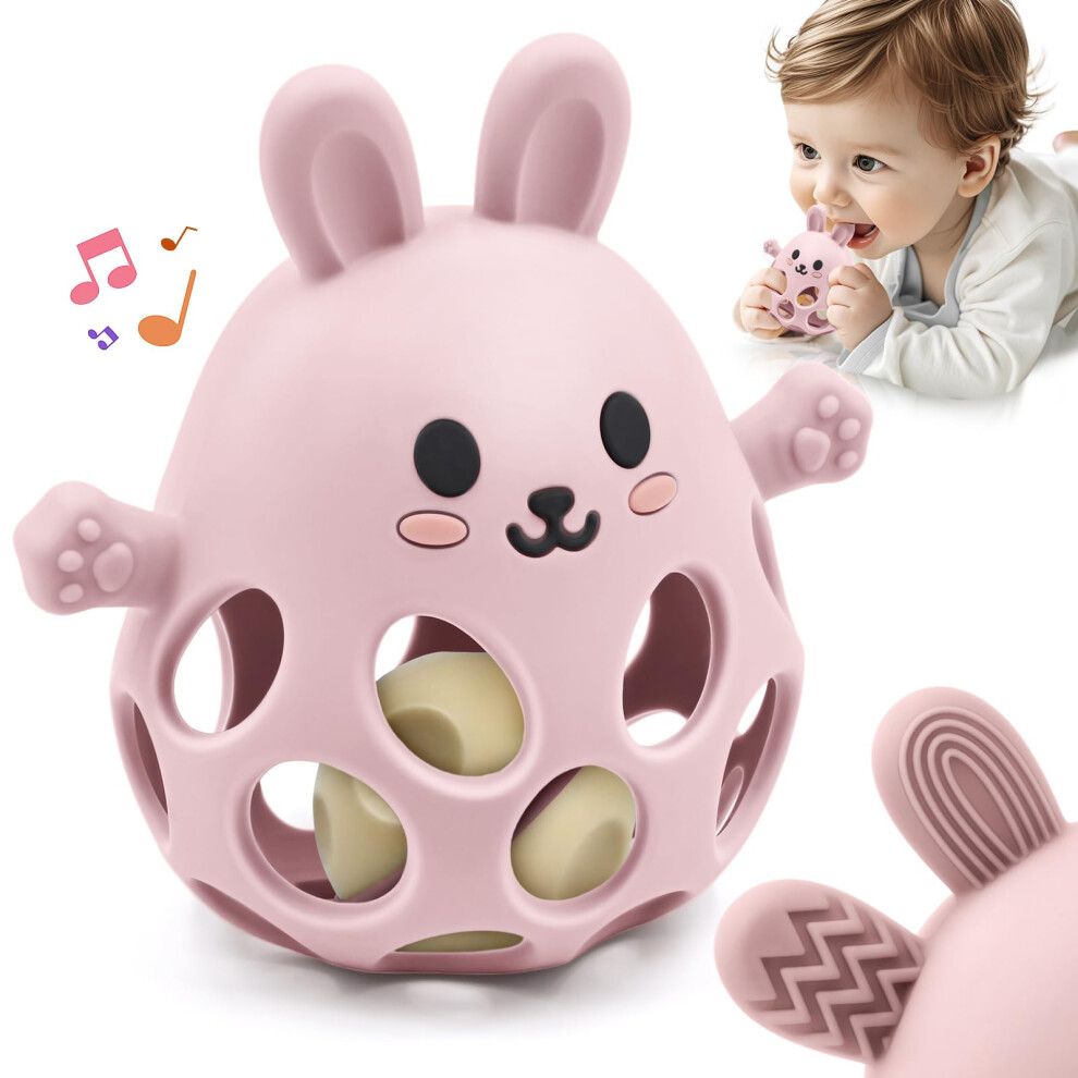 Baby Sensory Teething Toy With Rattle For Newborn 3 6 9 12 18 Months, 1St Boy Girl Easter Bunny Basket Stuffers Gifts, Silicone Relief Chew Teether F Aituitui