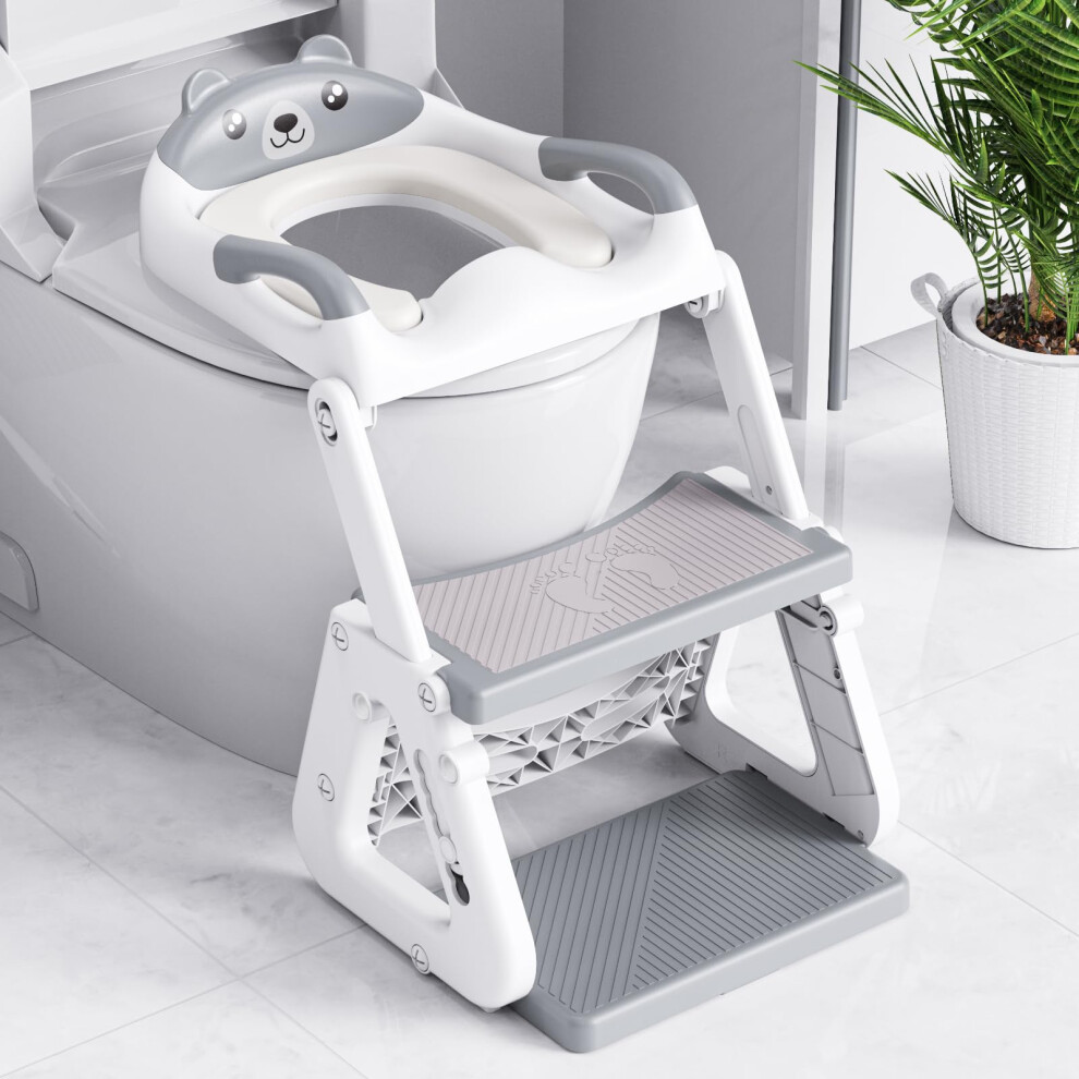 Orzbow Potty Training Toilet Seat - Upgraded Toddler Toilet Seat 2 In 1- Stable Triangle Structure - Extended Pedal | Splash Guard | Pvc Cushion - Adjustabl