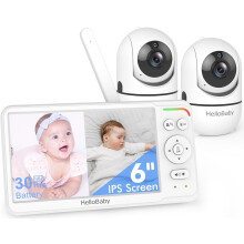HelloBaby World's First 6" IPS Split Screen Baby Monitor with 2 Cameras - No WiF