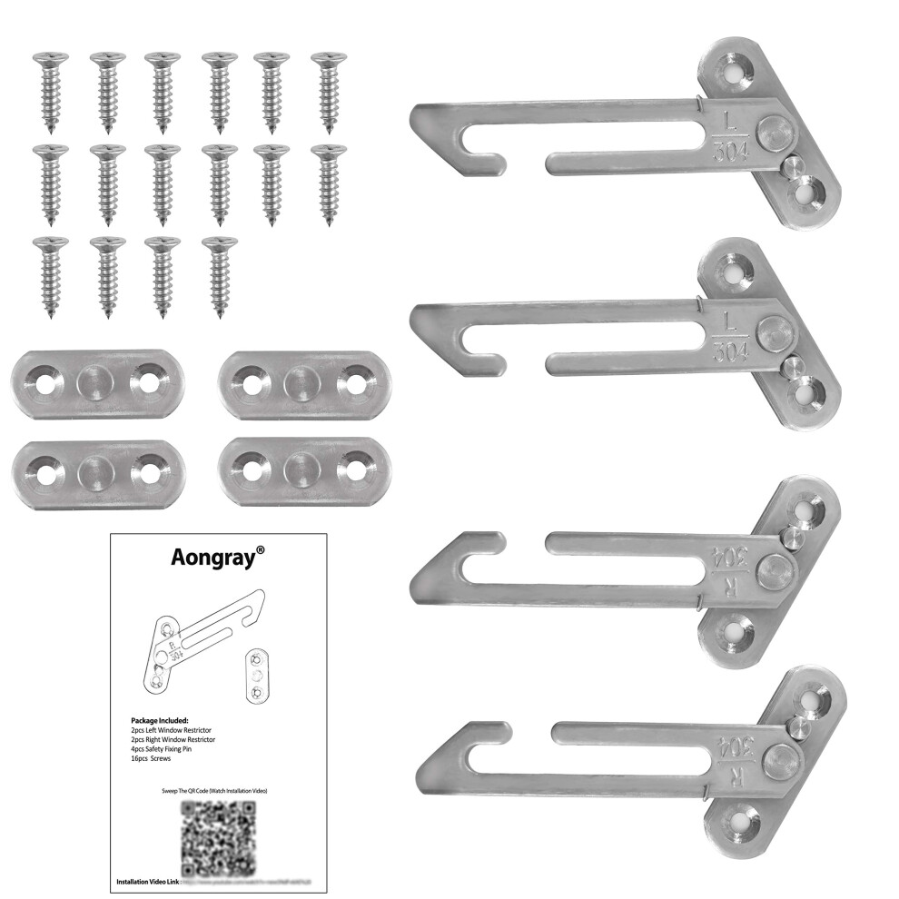 2 Pairs Window Restrictors Locks, Window Restrictor Hook Window For Upvc Stainless Steel 304 Security Lock Child Lock Restrictor Catch Safety Aongray