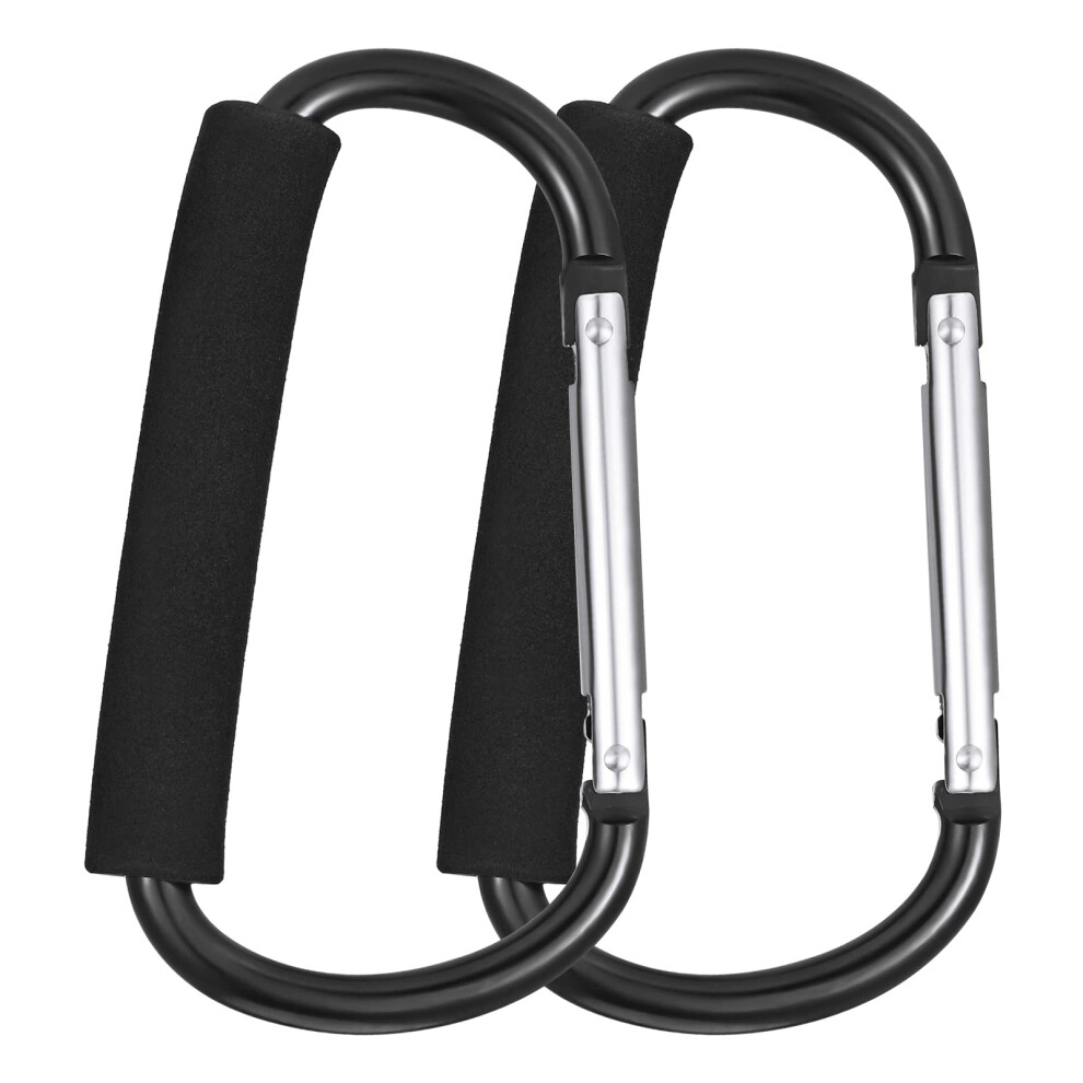 Fuyamp 2 Pack Buggy Clips Pram Hooks Stroller Carabiner,6.3” Black Pushchair Hook Clip,Universal Large Baby Carriage Hook Buggy Hook Stroller