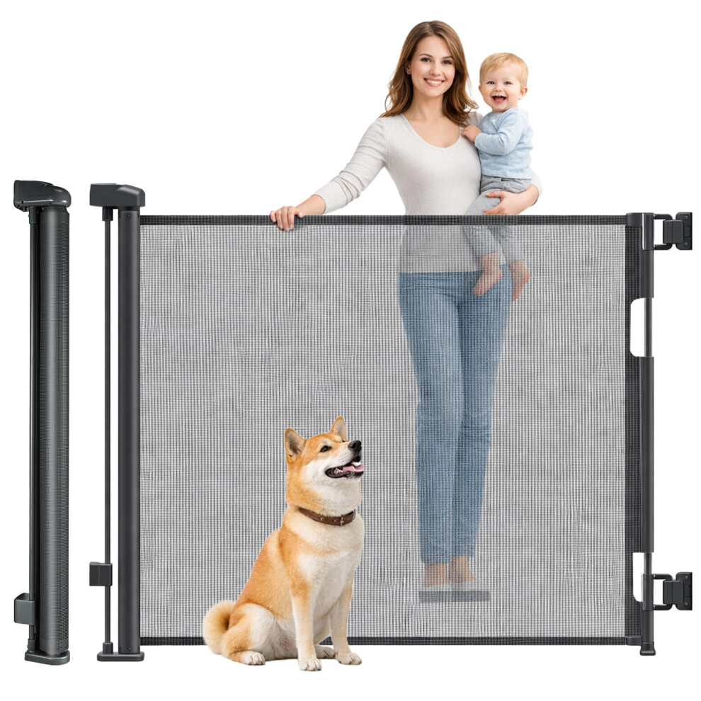 Crownshop Stair Gate, Retractable Stair Gates For Baby And Dogs, Extends Up To 59" Wide, 33" Tall One Handed Operation, Baby Gate For Doorways/Hallwa