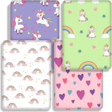 Next to Me Crib Sheets, Fitted Baby Crib Sheets Set of 4, Breathable Soft Microfiber Fitted Baby Bed Sheets (Unicorn Rainbow, 83x50cm)