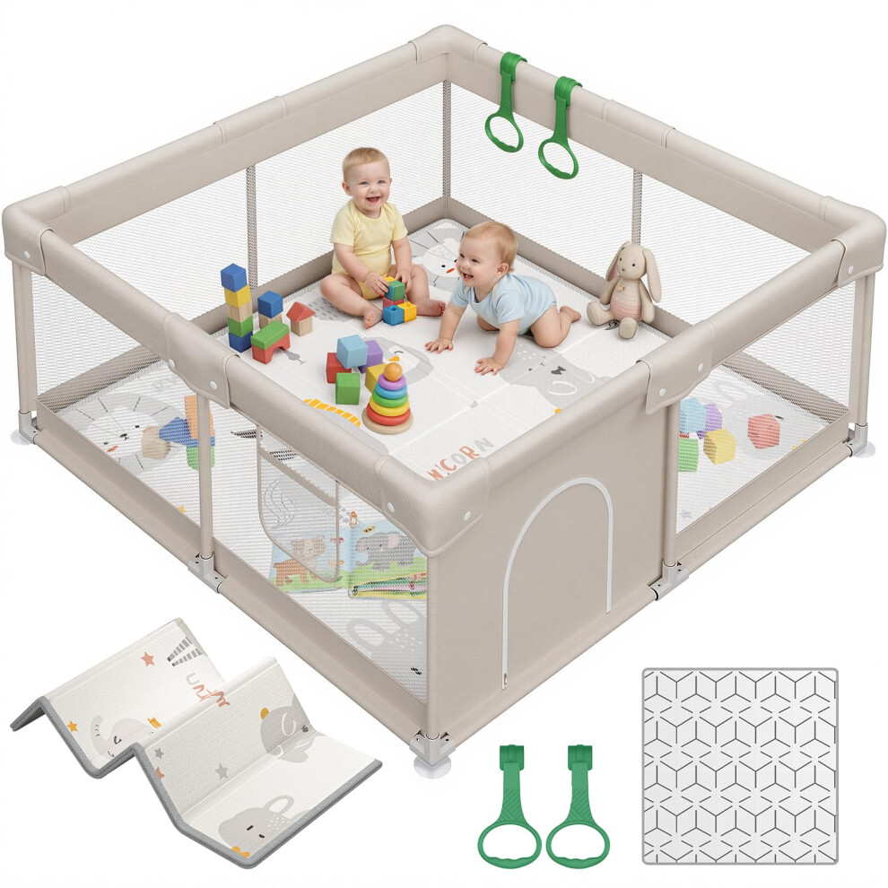 Baby Playpen With Mat - 47X47inch Play Pen, Small Baby Fence Play Area, Playpen For Baby And Toddlers & Kids, Twins Playard For Indoors,Safe P Ugozee