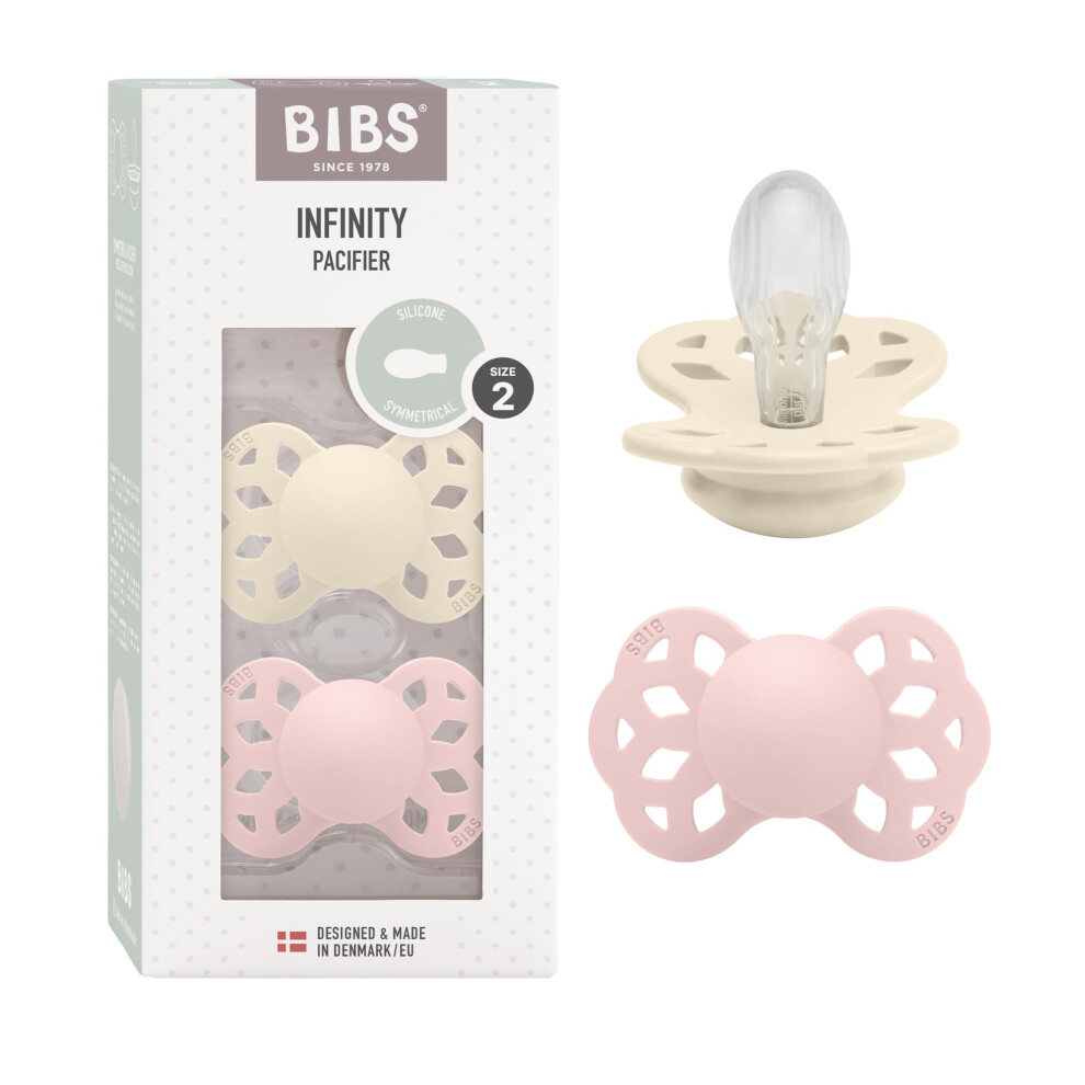 Infinity Symmetrical Soother 2-Pack, Bpa Free, Symmetrical Nipple, Silicone, Symmetrical Nipple. Silicone, Made In Denmark, Size 2 (6-18 Months) Bibs