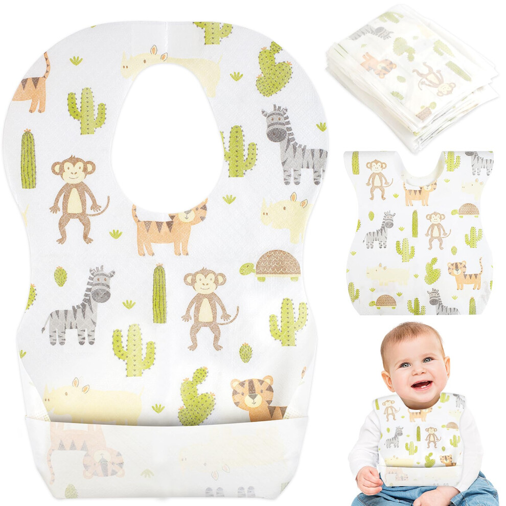 Disposable Bibs, 30 Pack Disposable Bibs Baby With Food Catcher Pocket, Waterproof Baby Feeding Bib, Adjustable Babies Bib For Toddlers Boys G Vaktop