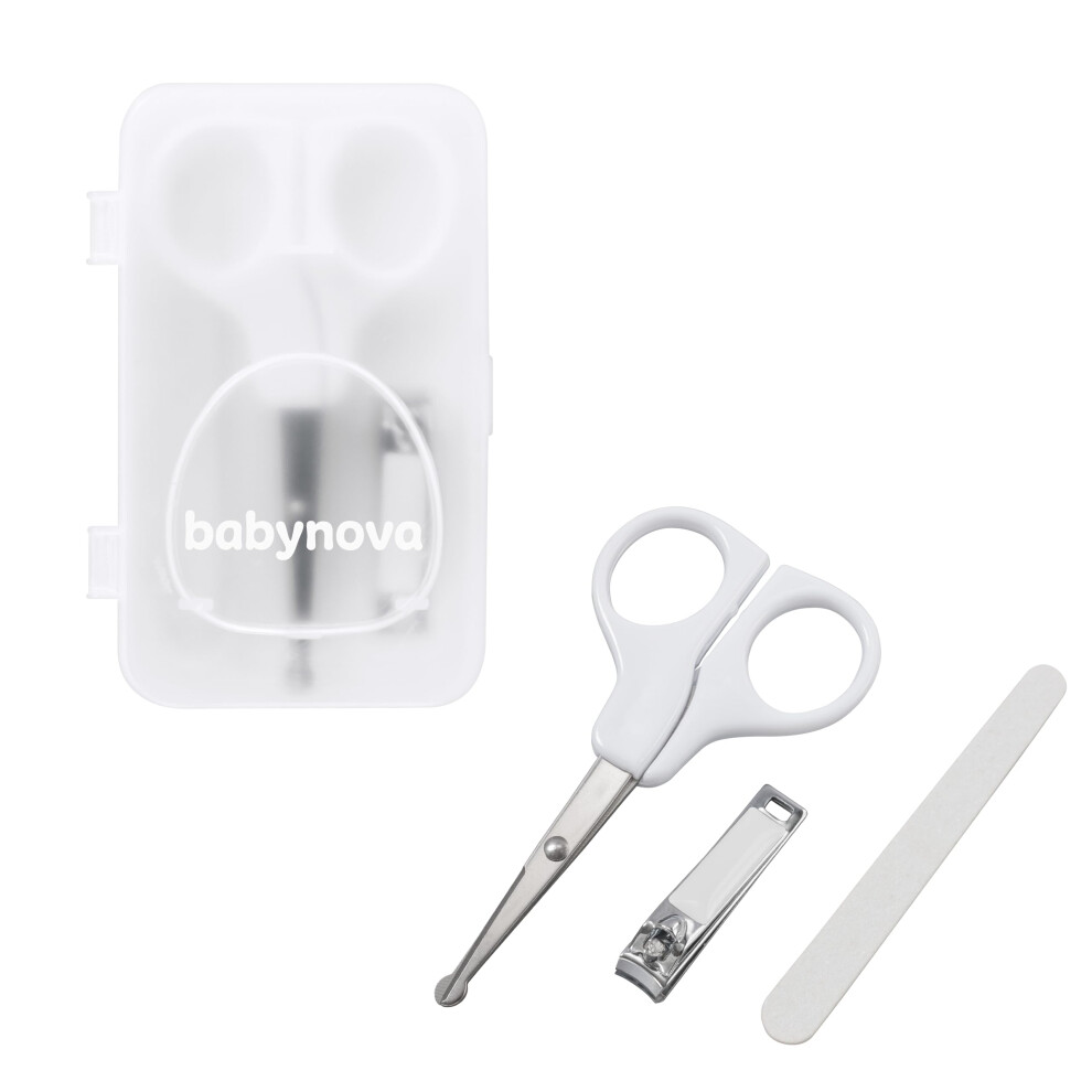 Baby-Nova Manicure Set For Babies – Safe Baby Nail Care Kit With Rounded Tip Scissors, Nail Clippers & File – Hygienic Storage Box For Travel & Dai