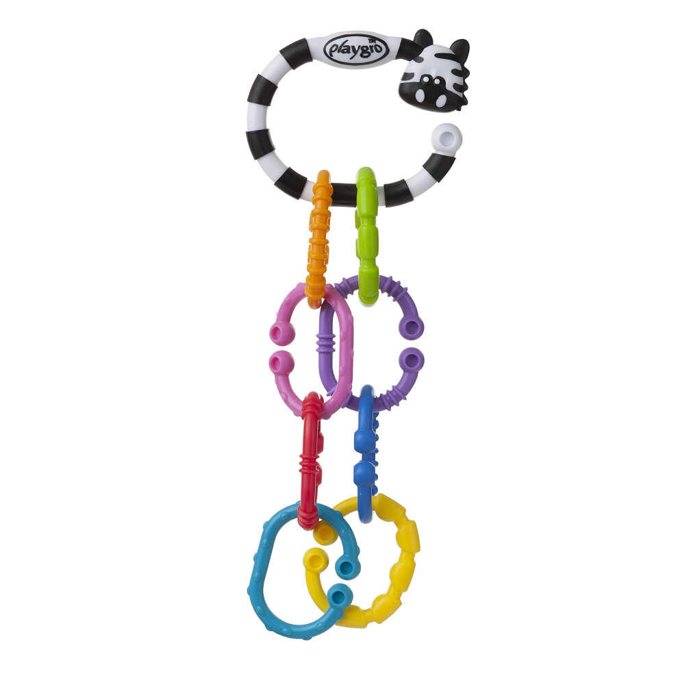 Teething Ring & Rattle Chain Zebra, 9 Pieces, From 3 Months, Zebra 9 Links Pack, Multicoloured, 40141 Playgro