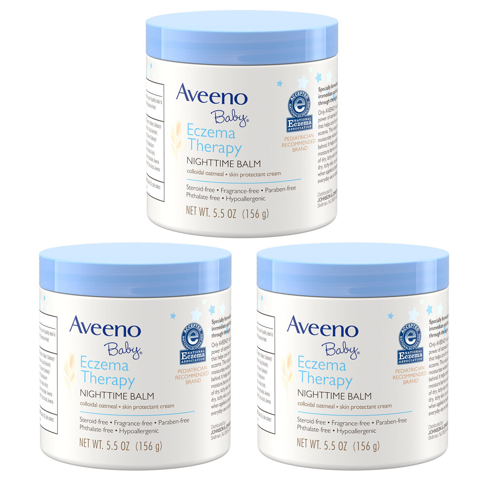Aveeno Baby Eczema Therapy Nighttime Balm, With Natural Colloidal Oatmeal And Dimethicone For Dry Skin And Baby Eczema Relief, 5.5 Oz (Pack Of 3)
