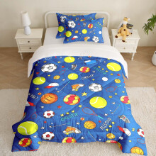 CINYE Blue Ball Sports Coverless Duvet Single,Coverless Duvet For Kids, Quilt Single withBall Sports, 250GSM Comforter 135x200 cm with one 50x75cm pi