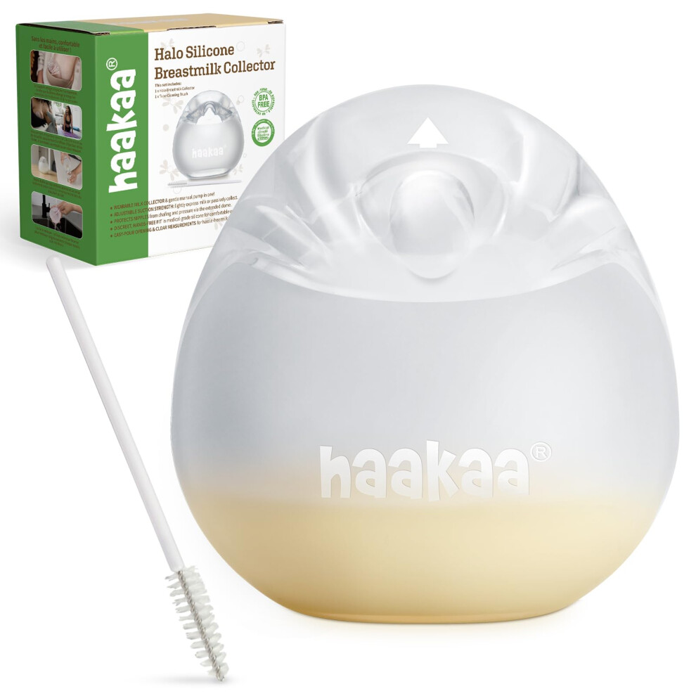 Haakaa Halo Silicone Breast Milk Collector - Wearable Manual Breast Pump For Breastfeeding, Hands Free Reusable Breast Milk Shells With Cleaning Brus
