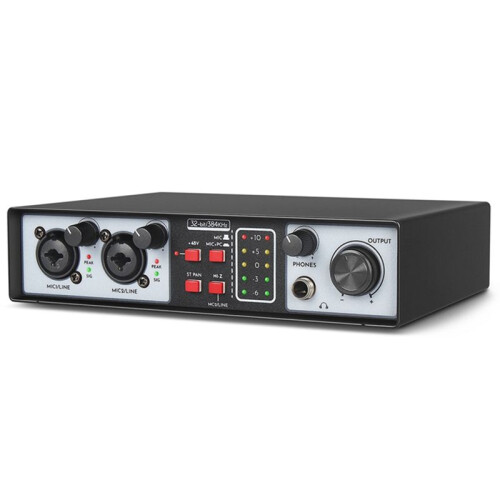Interface de Áudio USB 2 em 2 Saídas 32Bit/384KHZ Studio Kit Record Placa de Som Profissional 48V Phantom