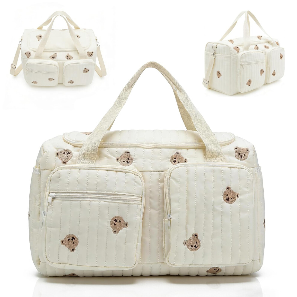 Cpkonuuip White Quilted Maternity & Travel Bag, Large Baby Changing Bag & Hospital Maternity, Hospital Baby Bag, Nappy Bag For Travel, Hospital Birth & Pram, L