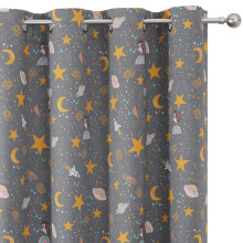 VEHEDE Grey Blackout Curtains for Bedroom/Nursery, 63 Inch Thermal Insulated Star Moon Curtains for Boys Girls, Eyelet Drapes Unicorn Planet Printed