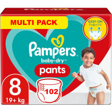 PAMPERS Pants Size 8 Baby Dry Nappies 102 Nappies (+ 18 kg)