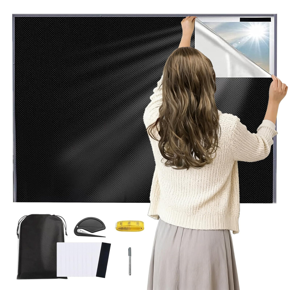 Weeloo Blackout Blinds 145 X 200Cm, 100% Blackout Blinds Stick On, No Drill Blinds For Windows Fits Any Size Shape, Temporary Portable Curtains For Bedroom