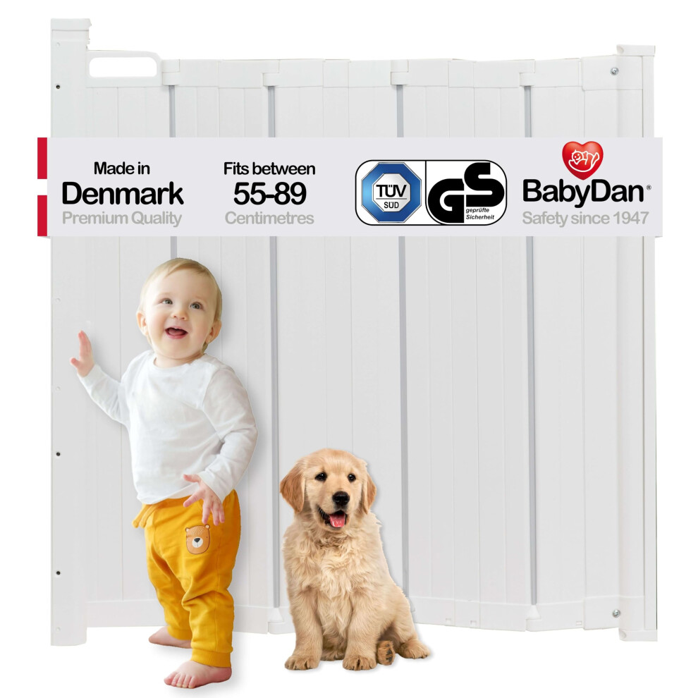 Babydan Guard Me, Auto Retractable Stair Gate, Fits Openings Between 55-89 Cm/21.7-35 In, White, Made In Denmark - Baby Gate/Safety Gate (Pet Gate/Do