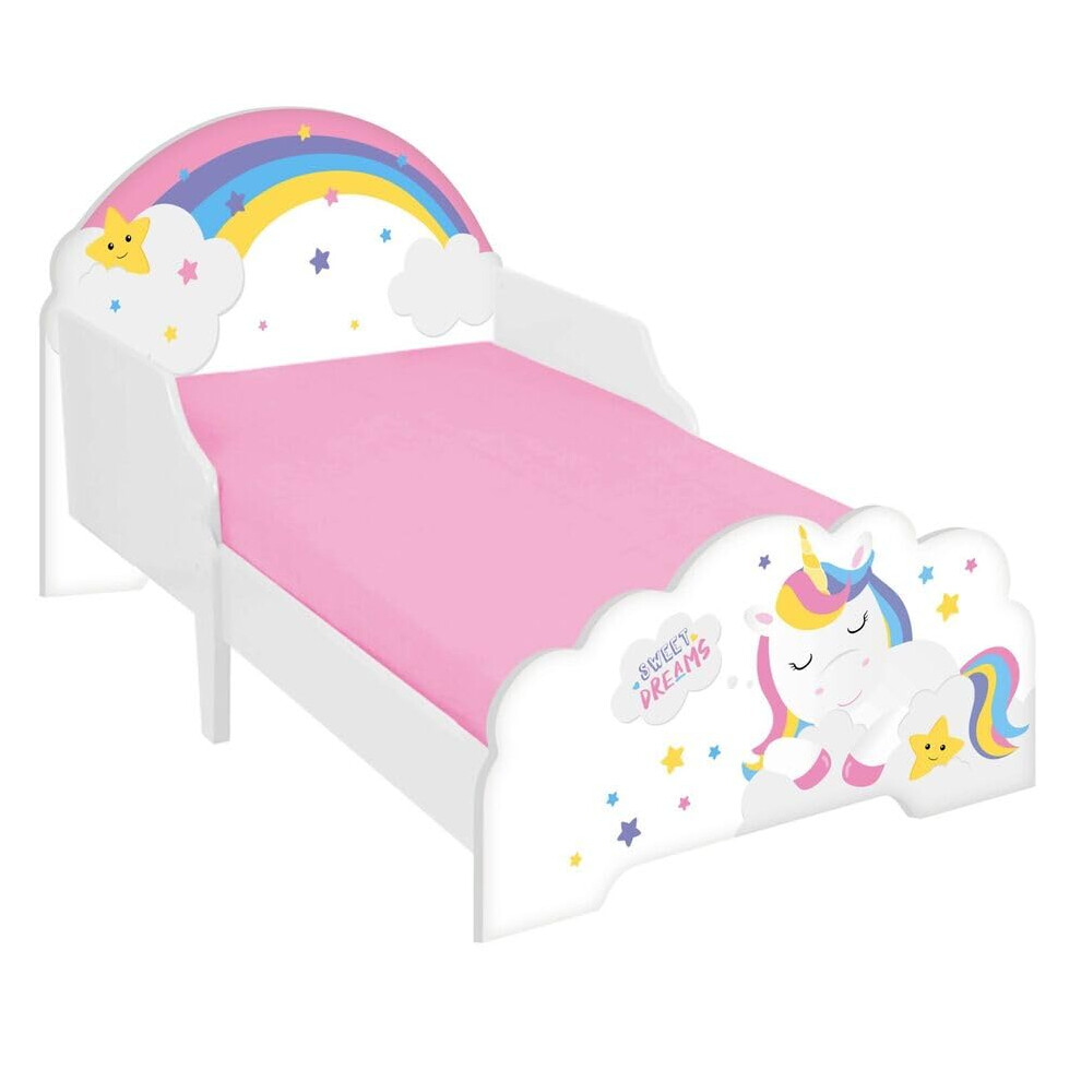 Wooden Toddler Infant Child Kids Bed With Protector Safety Guard (Unicorn) Urbnliving