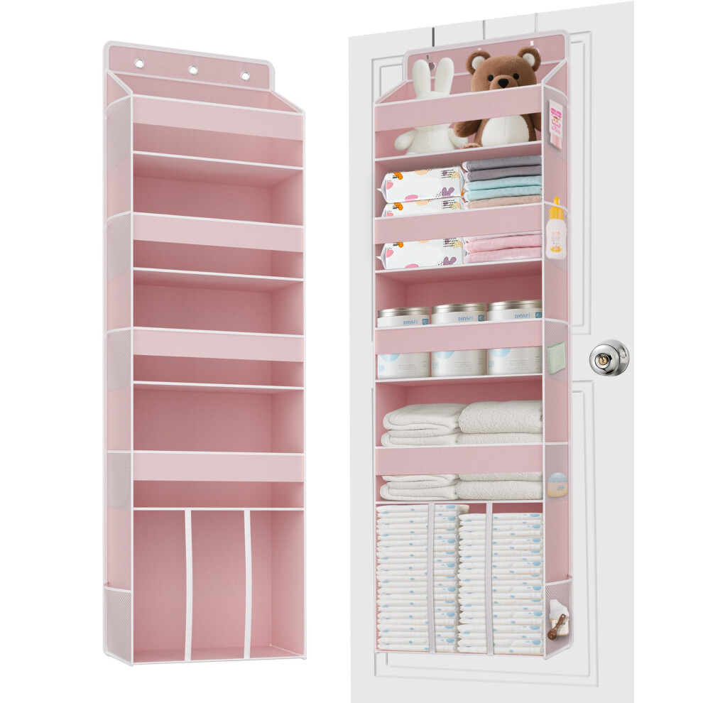 Tahavice 5-Shelf Over Door Storage Organiser With 10 Mesh Side Pockets, 40 Lbs Load Baby Nappy Storage With Clear Window, Behind Door Hanging Storage