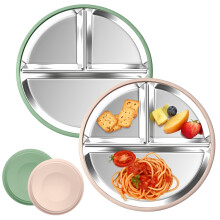 SonPen 2 Pack Stainless Steel Baby Plates with Larger Suction, Ø20cm Toddler Plates with Removable Silicone Covers, Divided Plates for Baby Led Weani