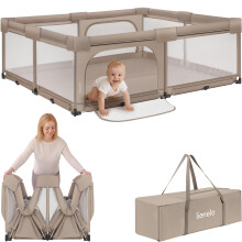 Lionelo Florence XL Easy Fold Large Baby Playpen 180 x 200 cm Foldable Baby Playpen with Mesh Sides, No Assembly, Two Zip Entrances, Padded Rail, Eas