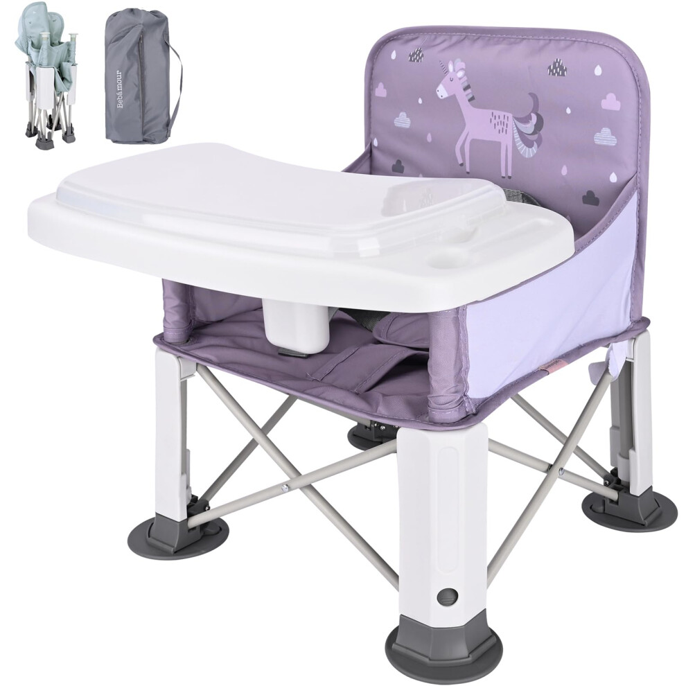 Baby Highchair Portable For Outdoor Foldable Booster Seat Toddlers Booster Dining Seat With Removable Tray Feeding Chair With Storage Bag, U Bebamour