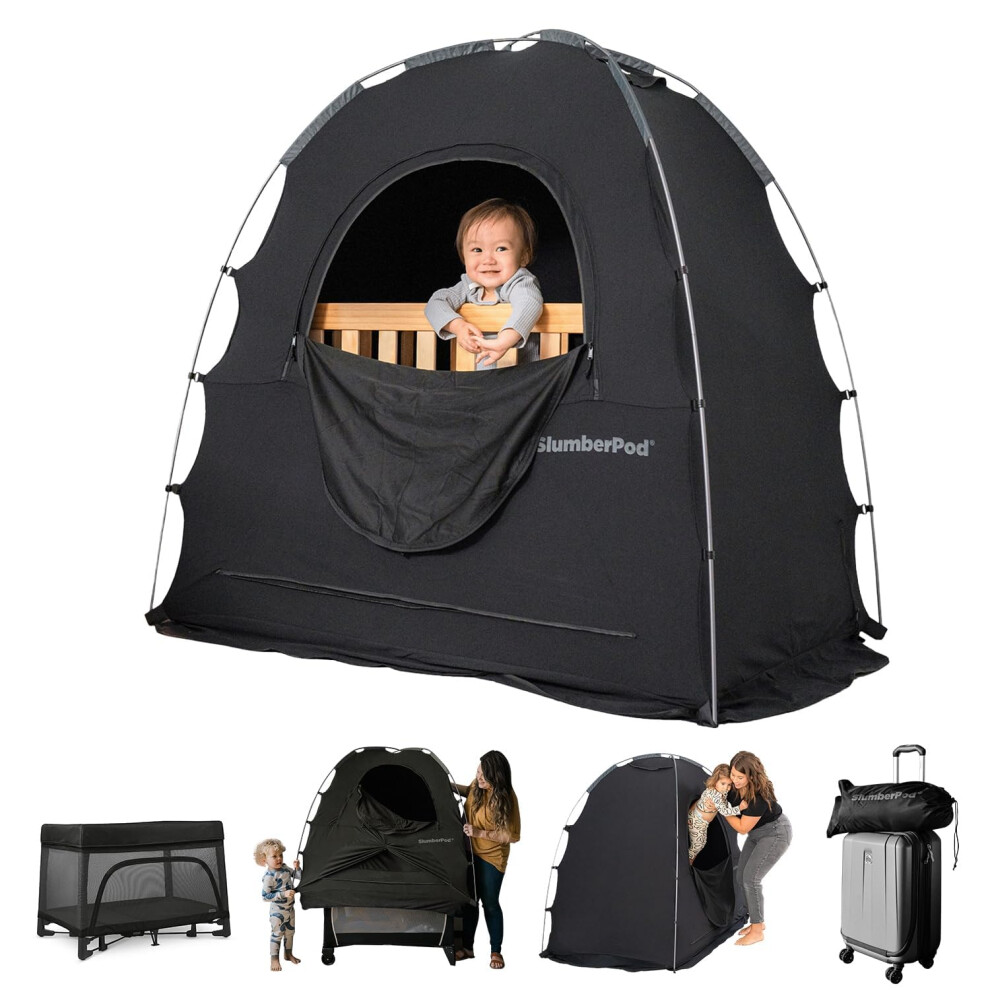 The Original Blackout Sleep Tent Travel Essential For Babies And Toddlers, Mini Crib And Pack N Play Cover, Sleep Pod For Kids With Monito Slumberpod