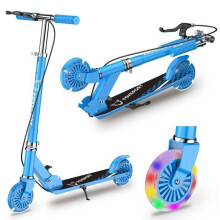 Kinderroller - FOXSPORT - Faltbar - 2 Leuchtende Räder 12cm - Handbremse - Höhenverstellbarer Lenker 3 Stufen - Tragfähigkeit 100 kg - Blau