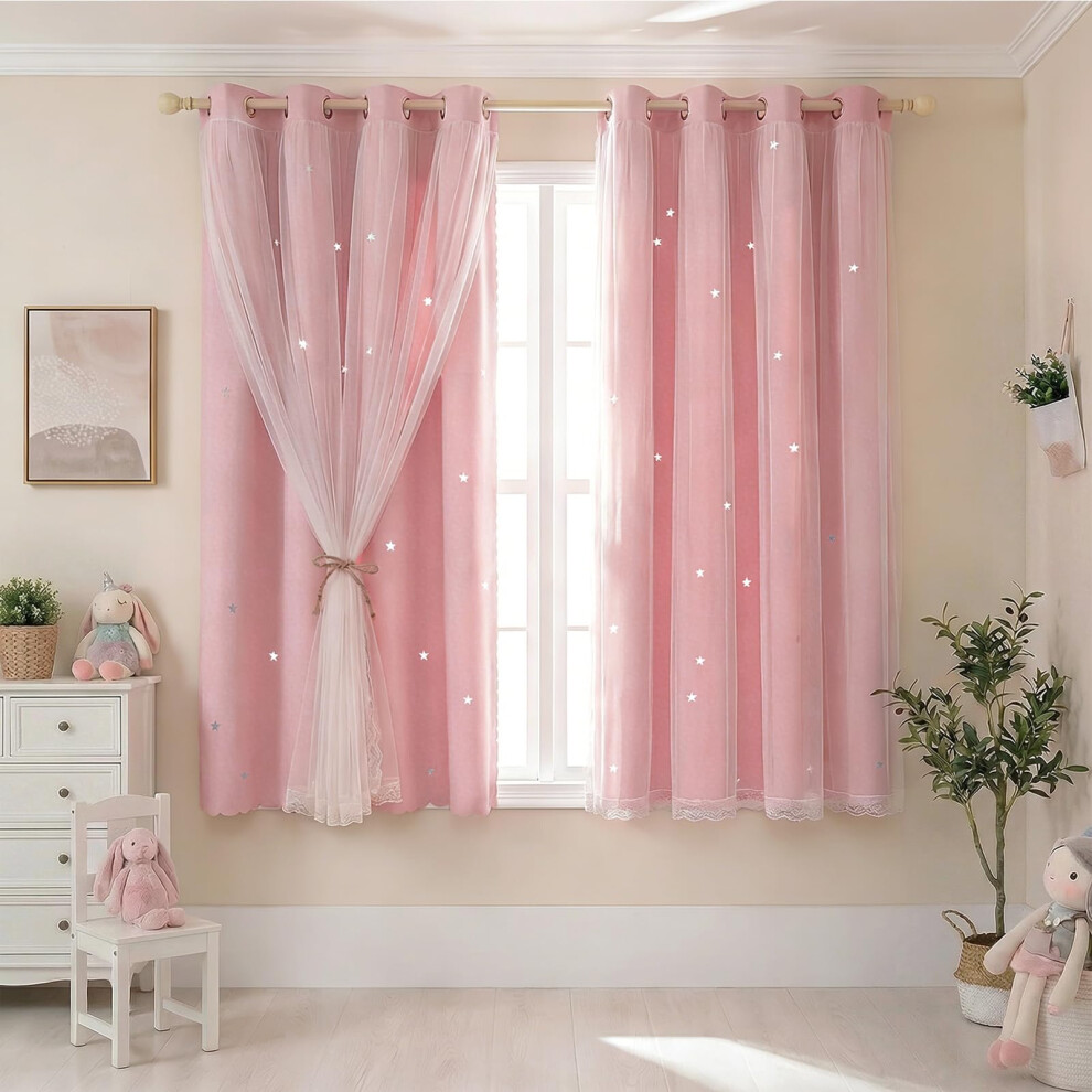 Blackout Curtains With Net,2 Panels Eyelet Curtains For Kids Nursery Bedroom Living Room,52 X 54 Inch Thermal Insulated Curtain & Drapes,Pi Nakihouse