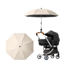 Universal UV Parasol Sun Canopy for Pushchairs and Buggy New Clip on Stroller Umbrella Baby Buggy Sun Parasol with Adjustable Fixing Clamp (Beige)