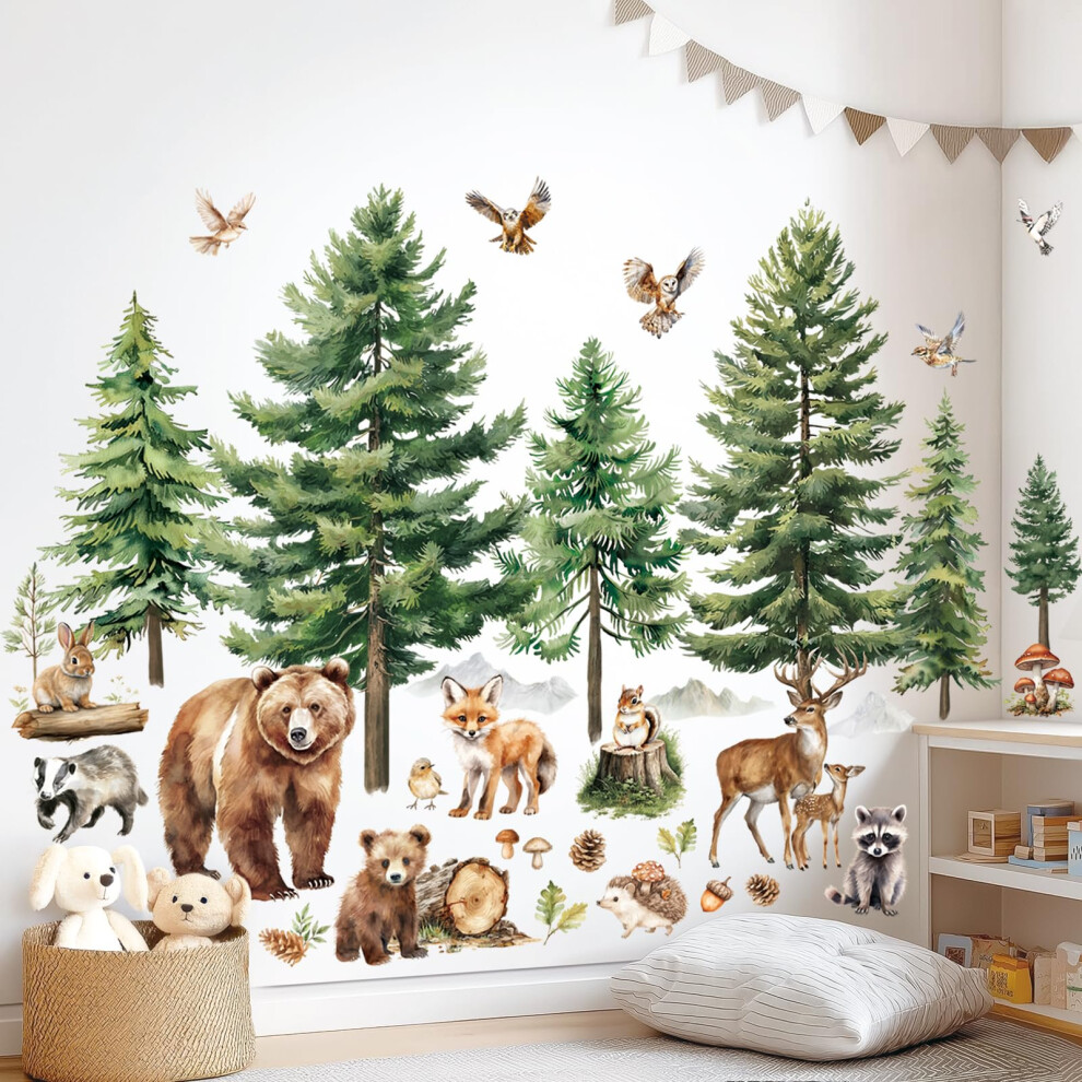 Woodland Forest Animals Wall Stickers – Watercolour Bear, Deer & Fox Tree Decals For Kids Nursery, Bedroom & Playroom Décor (Sg4-2520) Decowall