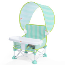 Bright Starts Pop 'N Sit Cabana Portable Booster Chair with UPF Canopy, Floor Seat, Indoor/Outdoor Use, Compact Fold, Teal, 6 Mos - 3 Yrs