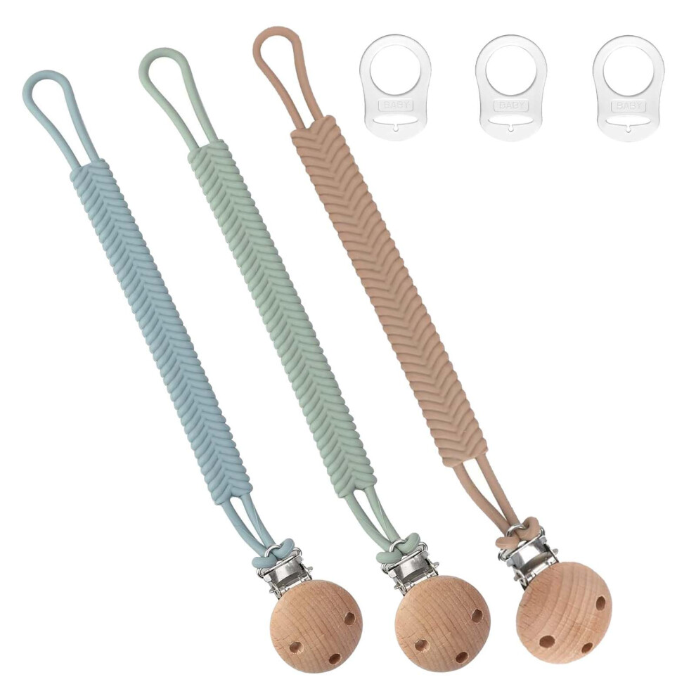 Scettar 3-Piece Pacifier Chain, Silicone Pacifier Chain With 2 Adapters For Clip Support, Suitable For Babies And Toddlers