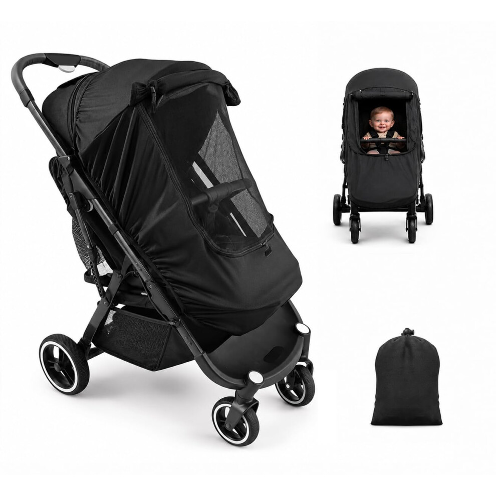 Pram Sun Shade, Universal Breathable Sunshade With Detachable Viewing Window For Strollers Pushchairs, Black Bighan