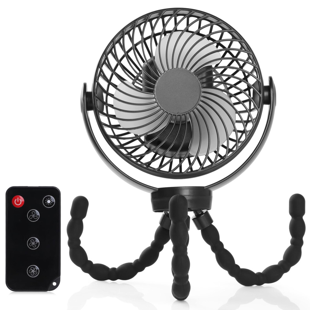 Simpeak 10000Mah Pram Fan Clip On Stroller With Remote Control & Led Lights, Mini Buggy Fan With 3 Speeds | 3 Light Modes | 720 Rotation
