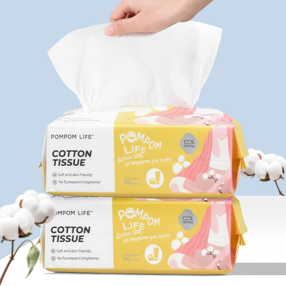 Disposable Face Towel 200 Count, 7.9"X7.9"Clean Face Towelettes For Washing Face, 100% Cotton Soft Dry Wipe, Biodegradable Face Towels & Facial Tissu Pompom Life