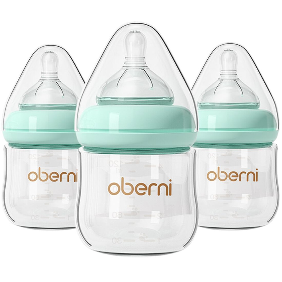 Glass Baby Bottle, Anti-Colic Baby Bottles With Slow Flow Breast-Like Teat For 0+ Newborn Milk Feeding, 120Ml (Pack Of 3), Blue Oberni