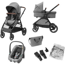 Maxi-Cosi Zelia S Trio 3-in-1 Prams Travel System, 0 - 4 Years, Up to 22 kg, Foldable, Compact and Reclining Baby Pushchair, with CabrioFix S i-Size